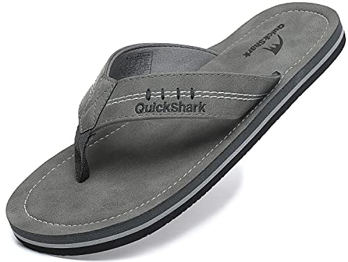 Image of Quickshark Mens Flip Flops Leather Thong Sandals Arch Support Beach Slippers
