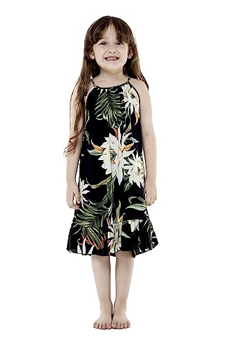 Image of Family Matching Hawaiian Clothes, Wispy Cereus Black | Lightweight 100% rayon • Family matching outfits • Tropical floral print • Beach vacations • Luaus • Cruises • Family photos