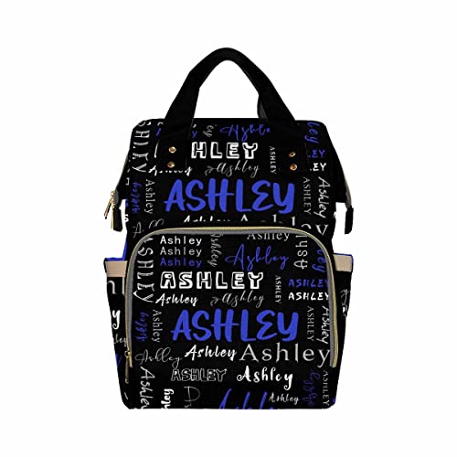 Customize Name Backpack, Personalized White and Blue Text Diapering Bag Backpack Nappy Baby Bags Casual Daypack Travel Shoulder Bag Black for Unisex Hiking Camping Work Outdoor