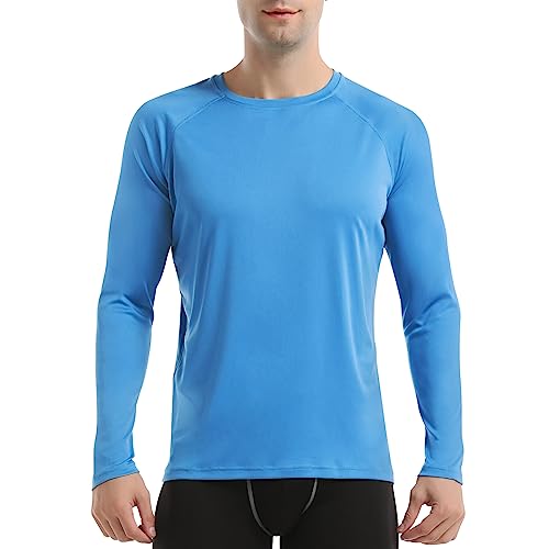 Men's UPF 50+ UV Sun Protection Long Sleeve Shirts Lightweight Hiking T-Shirt Outdoor Performance Y84-Blue-M