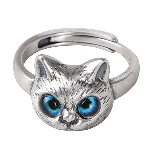 Bague chat argent 925 ajustable avec yeux bleus, le bijou idéal pour votre style quotidien