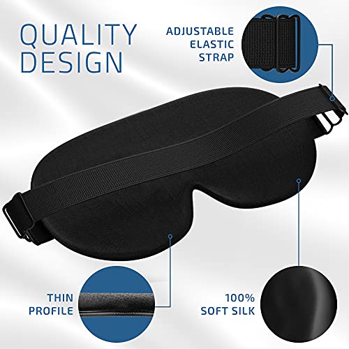 Image of Silk Sleep Eye Mask for Men Women, Comfortable Super Soft Eye Mask with Adjustable Strap, 100% Pure Silk, Blocks Light, Jersey Slumber (Black, 1 Count (Pack of 2))