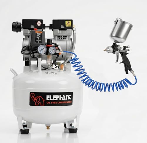 Image of Elephant Oil Free & Noiseless Air Compressor 30 Ltr. with Painter Plus Spray Gun PS 01, PU Pipe & Fittings (AC 30DR - PS 01)