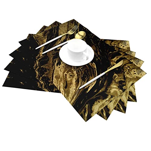 Black And Gold Marble Placemats Set Of 4, Modern Abstract Marble Place Mats Home Decor For Kitchen Dining Table Indoor Outdoor Non-Slip Washable Table Mats 12"X18" #TOP2