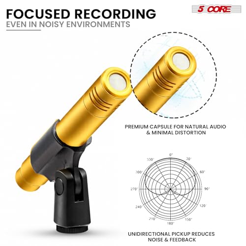Image of 5 CORE 7 Piece Drum Microphone Set with 5 Dynamic Percussion Microphones Kick Bass, Tom /Snare and 2 Condenser Cymbals Metal Mics Complete with Thread Clip Mics Holder