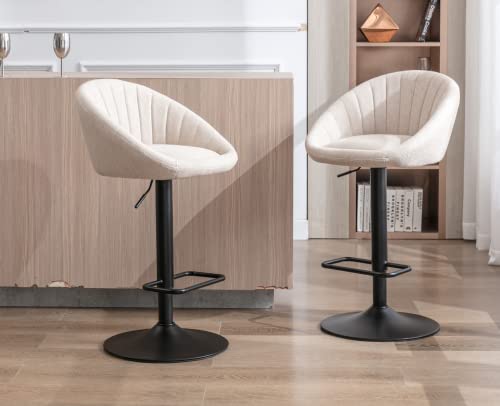 Butacos regulables giratorios EALSON, juego de 2, estilo moderno, para barra alta, con respaldo bajo y tapizado cómodo, con reposapiés metálico, color beige, para cocina o comedor miniatura 3