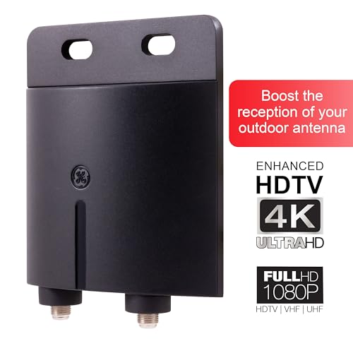 GE Outdoor TV Antenna Amplifier, Low Noise Antenna Signal Booster, Clears Up Pixelated Low-Strength Channels, HD TV Digital VHF UHF, Mounting Hardware Included, Coax Connections, Black, 42179 by GE - Image 2