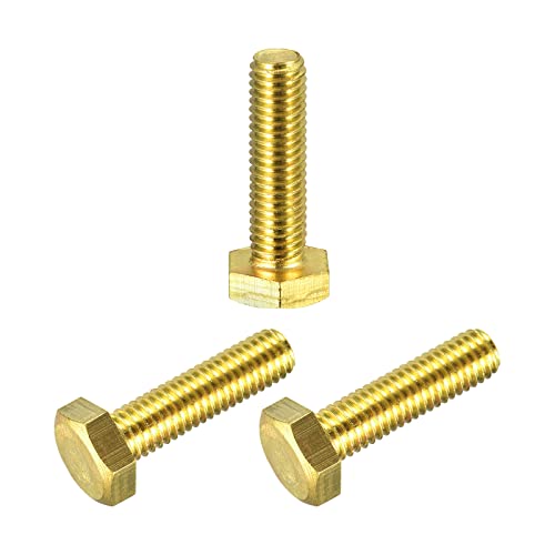 Image of uxcell Brass Hex Bolts, M8x30mm 3pcs Fully Thread Grade 4.8 Solid Brass Hexagon Head Bolt Machine Screws for Machinery