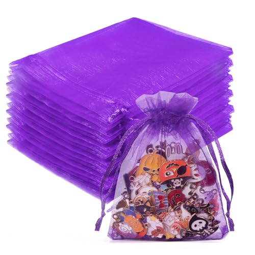 Image of Crweety 50 Pcs 3x4 Inch Purple Organza Bags, Small Mesh Gift Bags Drawstring, Elegant Sachet Bag Empty for Graduation Gifts, Jewelry Packaging, Wedding Birthday Party Favor & Baby Shower Candy Treats