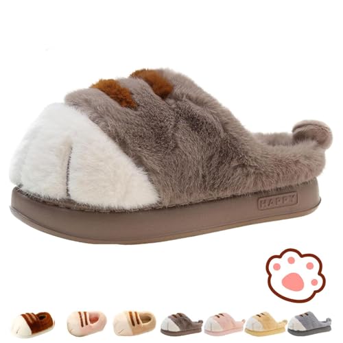 Cat Paw Slippers for Women, 3D Fluffy Cat Paw Slipper, Cute & Furry Cartoon cat paw Slides for Winter Indoor & Outdoor Comfort