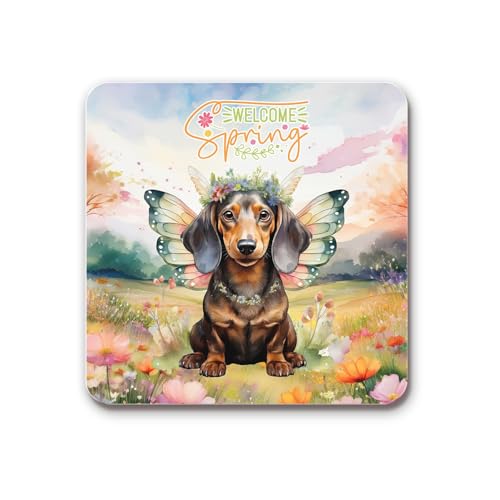 Welcome Spring Fairy Dachshund in Flower Meadow Acrylic Magnet Wiener Dog Lover Gifts Idea Fridge Laptop Lockers Photo Decor 13002