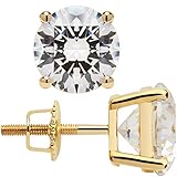 14K Solid Yellow Gold Stud Earrings | Round Cut Cubic Zirconia | Screw Back Posts | 2.0 CTW | With G