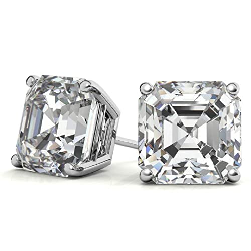 Handmade 10K 14K 18K Solid White Gold Earring, 4 Tcw Asscher Cut Moissanite Diamond Stud Earring, Solitaire Anniversary Earring For Women, Engagement/Birthday Gifts, Push/Screw Back #TOP3