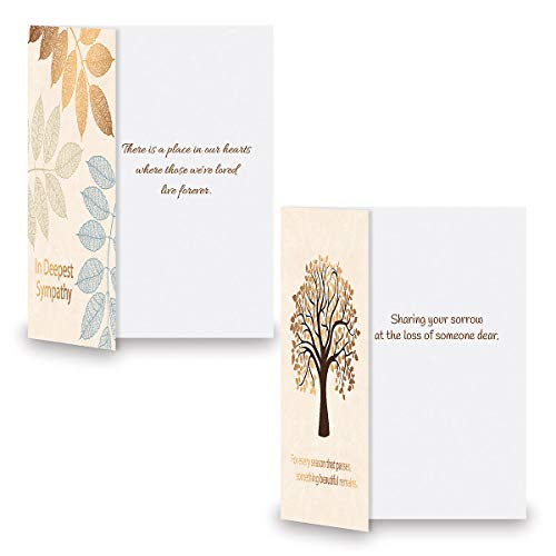 Foil Falling Leaves Sympathy Cards - Set Of 8 (4 Designs), Large 5" X 7", Sympathy Cards With Sentiments Inside, Includes White Envelopes #TOP1