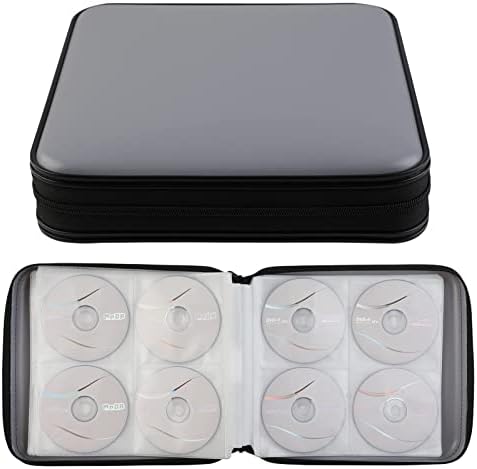 DVD Storage Case CD Wallet:Portable CD Holder Hard Plastic Disc Folder Blank DVD Organiser-CD Carrier Large DVD Carry Multi DVD Binder Kid Disk Collection Album Zip Blu Ray for Car-160 Capacity Grey