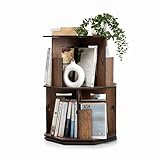 Vigo Wood bücherregal klein in Eichenoptik – 2 stufiges drehbares Bücherregal aus Verbundholz, platzsparend & modern für Kinder bücherregal, bücherschrank(Eiche, 2 Walnuss)