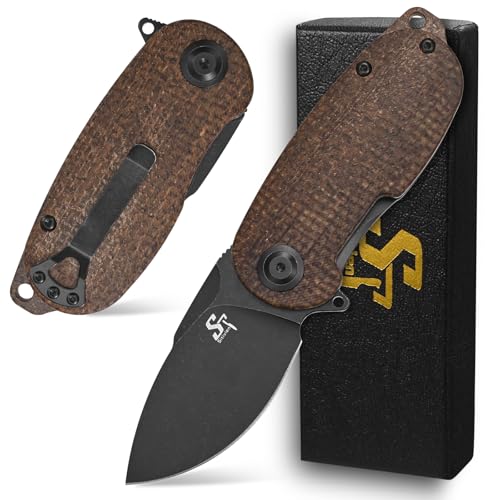 Sitivien ST150 Pocket Folding Knife,Sandvik 14C28N Black Stonewashed Blade with Micarta Handles EDC Tool Knifes for Outdoor Survival,Camping,Hiking,Hunting,Fishing(Brown) … …