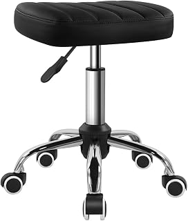 BFTOU Black Square Height Adjustable Rolling Stool - Swivel Spa Salon Massage Chair with Wheels, 19.3-25.4in, 300lbs Capacity