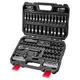 LLNEDL 1/4 Inch Drive Impact Socket Set, 83Pcs Socket Wrench Set Metric & SAE from 4-15mm, 5/32-9/16', 6 Point CR-V Deep & Shallow Sockets Kit with 72T Ratchet Handle, E Torx, for Automotive & Home
