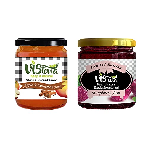 Image of Vistevia Sugar Free Apple & Raspberry Jam (220gm x 2) | Diabetic & Keto Friendly | Sweetened with Stevia | 100% natural | More than 60% whole fruit | Tastes delicious