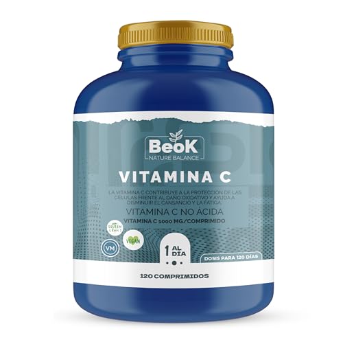 BEOK – Vitamina C 1000 mg – 120 Comprimidos – Alta Dosis – Apoyo al Sistema Inmunitario – Antioxidante Natural – Suministro para 4 Meses