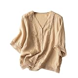 Chemisier pour femme : inspiré de l'élégance traditionnelle chinoise, avec broderie classique et fermeture à bouton grenouille. Fabriqué à partir d'un mélange de coton et de lin. Pour une qualité optimale, nous vous recommandons de le laver à la main à l'eau froide.