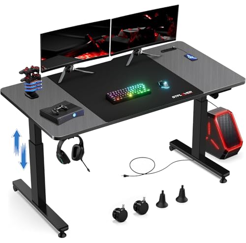GTPLAYER ゲーミングデスク ローデスク ロータイプ コンセント付き 手動式昇降式デスク ハンドル式 パソコンデスク オフィス 静音 安定昇降 スムーズに回り キャスター デスクマット フック ケーブルマネージャー 高さ51-78cm×幅120CM×奥行×60CM 調節可能 カーボン調 GT113-CFBlack