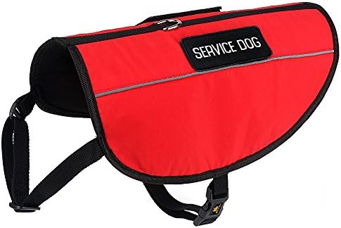 Plutus Pet Service Dog Vest, Bright Red Fabric & Reflective Straps,Breathable&Soft Mesh Padded Harness,2 Free Removable Service Dog Patches,XL,Girth 31.5-39"