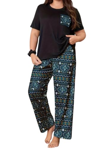 Image of Celary Women's Cotton Blend Printed Night Suit Set||Soft & Breathable Short Sleeve Top & Ethnic Print Pyjama Set||Also Available in Plus Size||Korean Night Suit||Comfortable Home Wear & Sleepwear