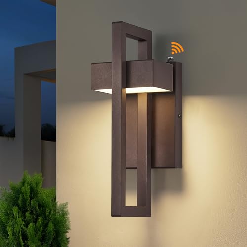 Image of tewei LED Outdoor Wall Sconce Dusk to Dawn Outdoor Lighting, Modern Exterior Lighting Fixtures, Brown LED Front Porch Lights Outside Wall Mount Lights for House, Hallway, Warm White 3000K, 1 Pack