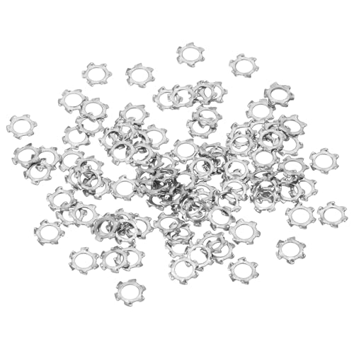 Image of sourcing map 100 Pcs 304 Stainless Steel External Tooth Lock Washers, M3 Star Locking Washers for Screw Bolt Mechanical Equipment Fasteners, Silver