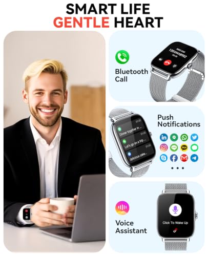 Image of Smart Watches Fitness Tracker for Women Men with Step Counter, Sleep Calorie Monitor, Pedometer, IP68 Waterproof, Smartwatch with 120+ Sports for iPhone Android (Natural Milanese)
