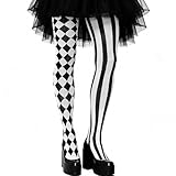Harlekin Strumpfhose Damen Clown Strumpfhose Schwarz Weiß Zirkus Overknee Strümpfe Extra Lang Gestreift Karomuster Strumpfhosen Fasching Pierrot Harlekin Kostüm Damen für Karneval Mottoparty Cosplay