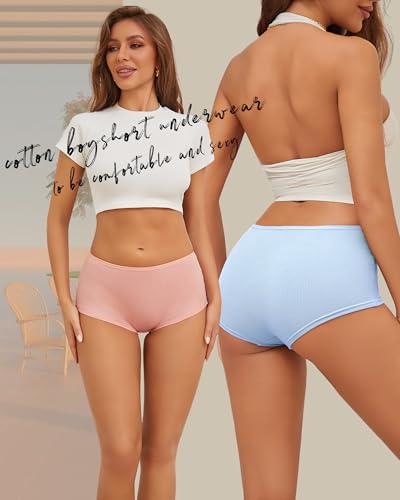 ALL OF ME Cotton Underwear for Women Boyshort Panties Full Coverage Boxer Briefs Stretch Boy Short Undies 6 Pack