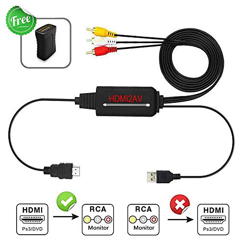 NEWPOWER HDMI to RCA Cable, HDMI to AV Adapter 3RCA CVBs Composite Video Audio Cable Converter with USB Charging for Any HDMI Streaming Devices, Wii, PS3, PS4, Xbox, DVD Player and More - RED
