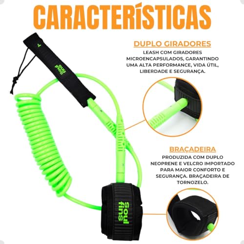 Cordinha Prancha de Stand Up Paddle Espiral 7mm X 10pés Leash Injetado Profissional Sup - Cores (Ver