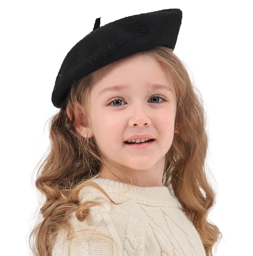 ZLYC Menina clássica boina artista francês boina, Preto, S