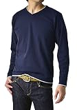 [FLAG ON CREW] (フラグオンクルー) メンズ 長袖Ｔシャツ 無地 Vネック フェイクレイヤード / D2H / 4L ネイビー×杢グレー