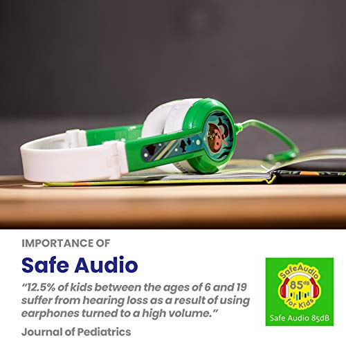ONANOFF BuddyPhones Connect, Volume-Limiting Kids Headphones, Foldable and Durable, Built-in Audio Sharing Cable with in-Line Mic, Best for Kindle, iPad, iPhone and Android Devices, Green
