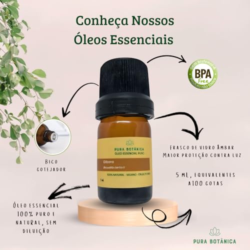 Óleo Essencial de Olíbano 100% Puro e Natural, Ideal para Aromaterapia, Difusor, Massagem, Pele - Pu