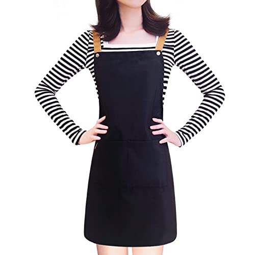 Loyglif Apron For Women With Adjustable Straps And Pockets, Canvas Cotton Cooking Kitchen Chef Hairstylist Bib Aprons, Black #TOP3