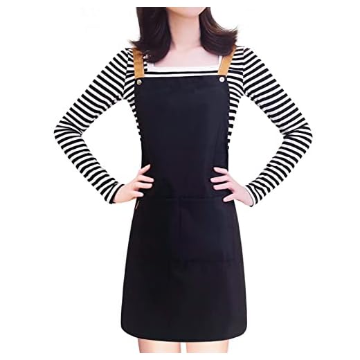 LOYGLIF Apron for Women with Adjustable Straps and Pockets, Canvas Cotton Cooking Kitchen Chef Hairstylist Bib Aprons, Black