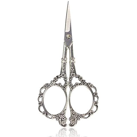 BIHRTC Vintage European Style Plum Blossom Scissors for Embroidery, Sewing, Craft, Art Work & Everyday Use (Silver) Cover