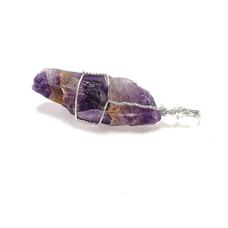 Amethyst Crystal Rough Point Wire Wrap Quartz Pendant