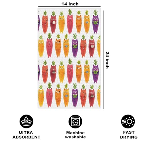 Image of Hanamiya Na Funny Carrot Cat Kitchen Towels 24x14 Inch, Veggie Cats Reusable Dish Towels for Kitchen Bathroom Decor, Waffle Weave Hand Cloth Tea Towel, Cat Lover Gifts for Women Girls Friend