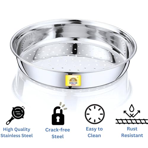 Image of Rakesh Gold Stainless Steel Colander & Strainer for Kitchen Use - Multi-Use Channi /Steel Chalni with Holes for Washing Rice, Fruits, Vegetables & Wheat (Regular Size) (Large Size, Hole CHALNI)