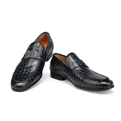 Image of Classic Leather Dress Shoes for Men, Premium Alligator Printed Bussiness Dress Slip on Loafer for Mens