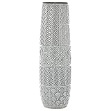 Deco 79 Ceramic Decorative Vase Slim Engraved Patterned Centerpiece Vase, Flower Vase for Home Decoration 7' x 7' x 22', Gray
