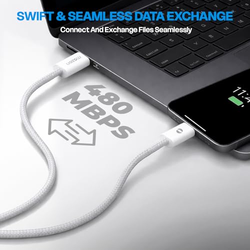 Image of Amkette Mozen Certified 65W Type C to Type C Braided Cable | C to C Cable Fast Charging | 480 Mbps Data Transfer | Compatible with iPhone, Samsung, Nothing, Motorola, Xiaomi, Realme & USB-C Devices