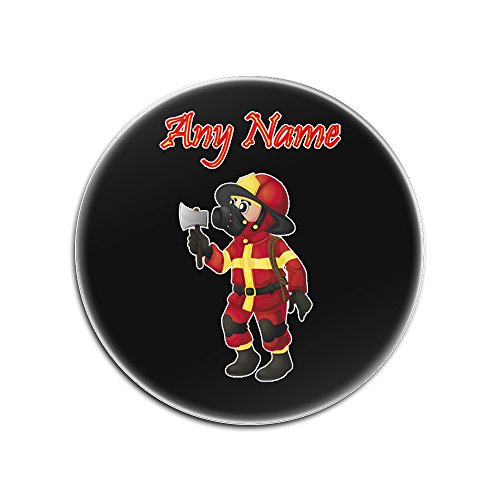 Personalised Gift - Set 4 Fireman with Axe Round Glass Coasters (Career Design Theme, Colour Options) - Any Name/Message on Your Unique Mat Pad - Red Uniform
